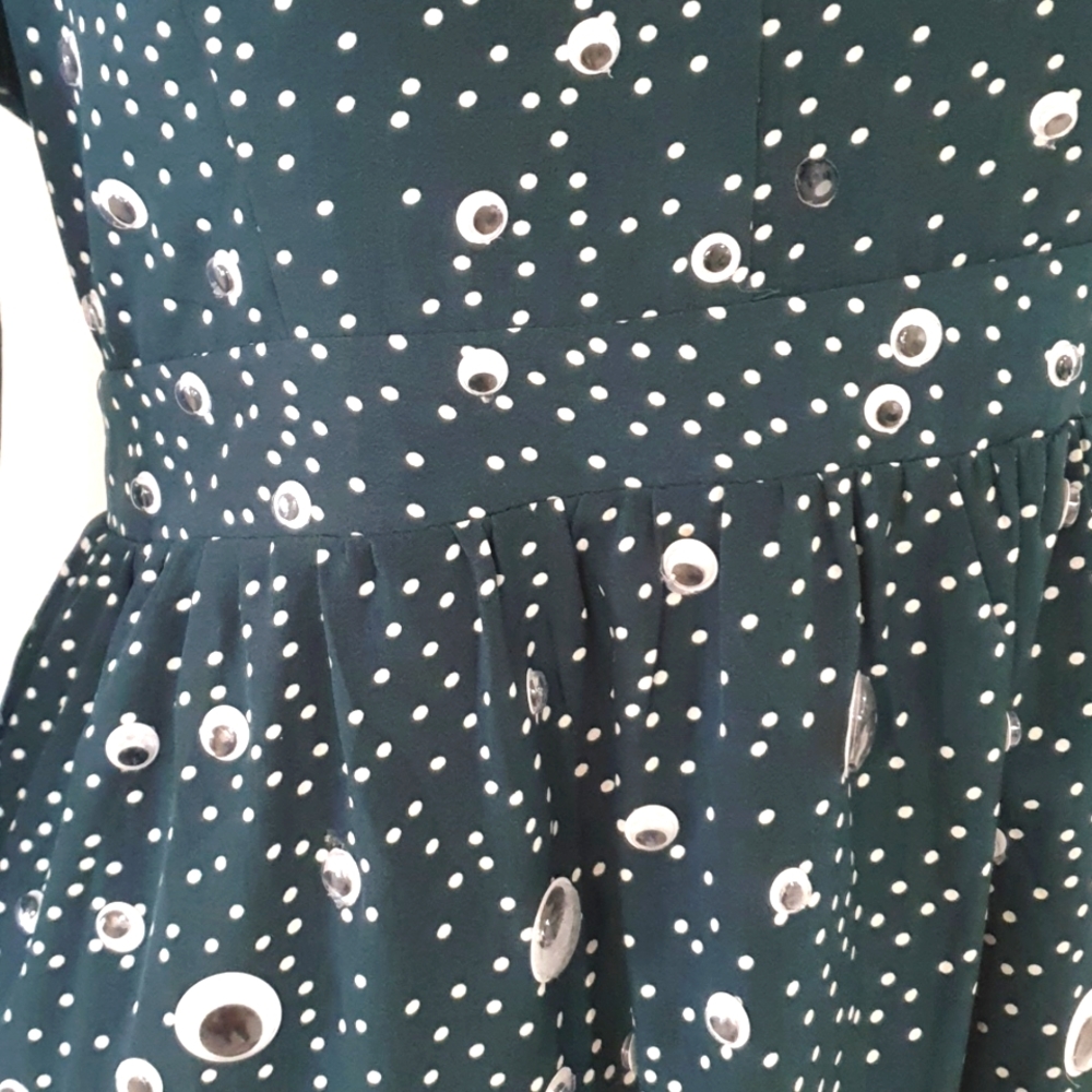 Halloween Green Eyeball Long Sleeve Spotty Dress Size 14 - Picture 3 of 5